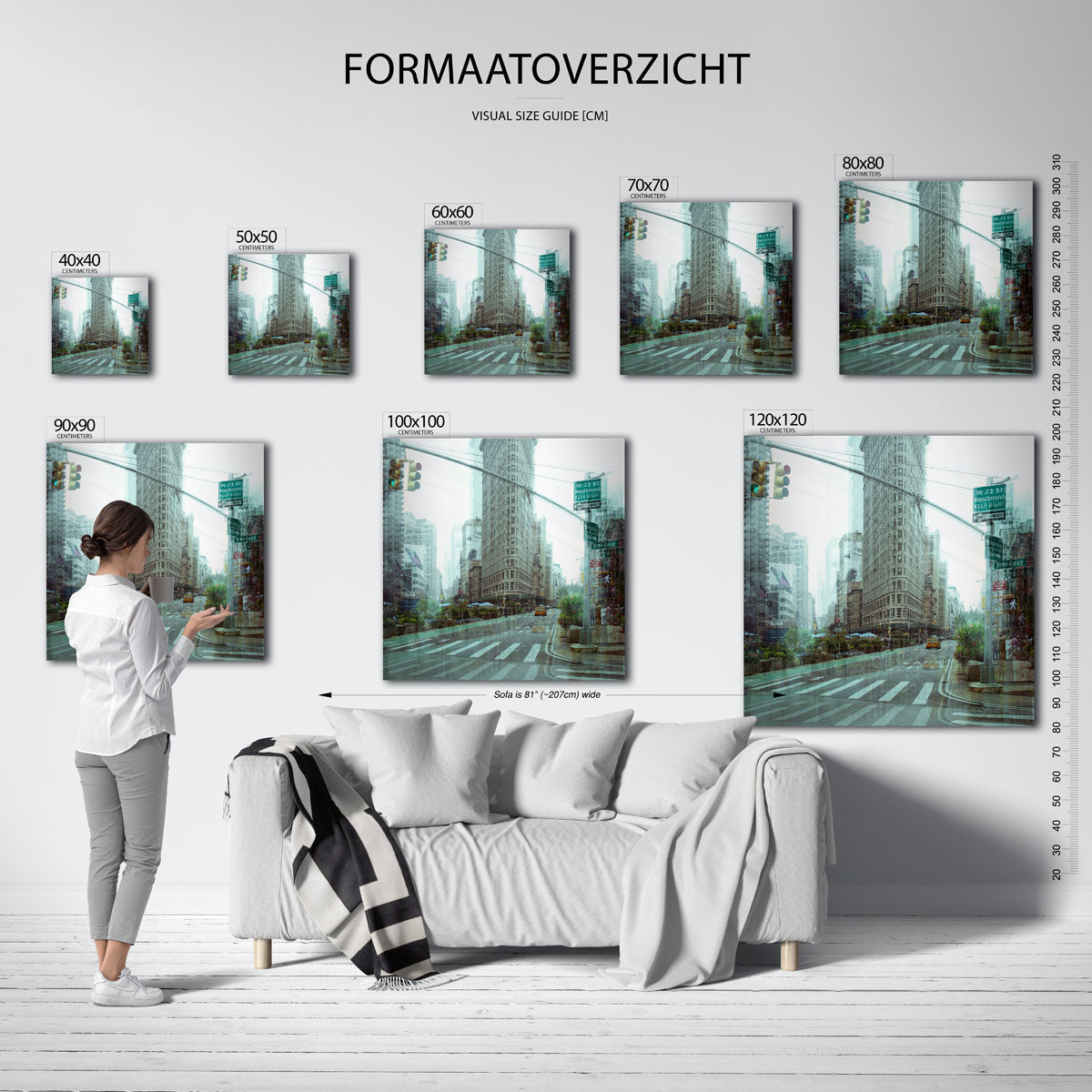 Stedelijke droom poster – sfeerbeeld – deze poster toont een drukke stadsstraat met een opvallend gebouw. De compositie heeft