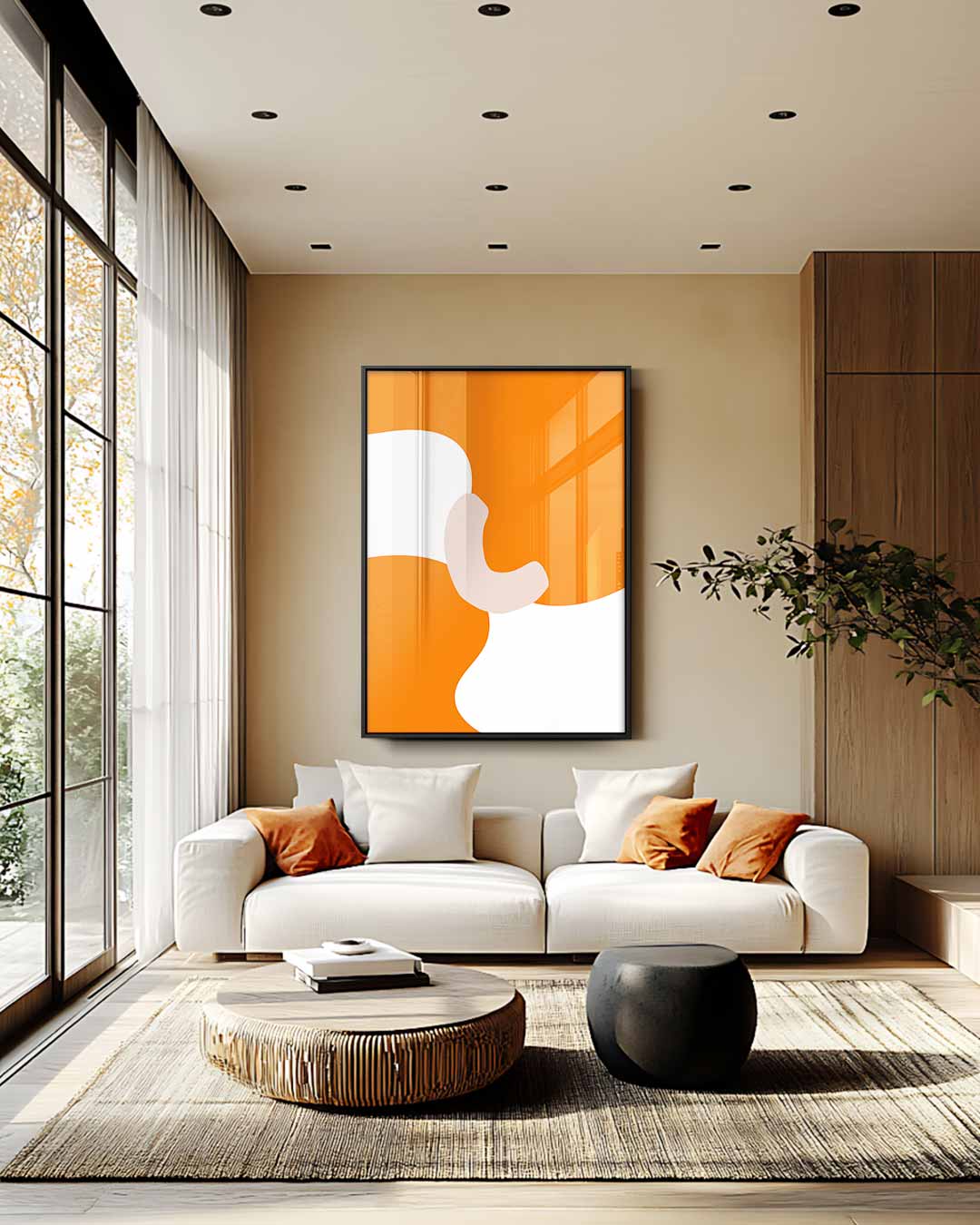 Speelse Oranje Golven – staande wandkunst voor woonkamer of interieur