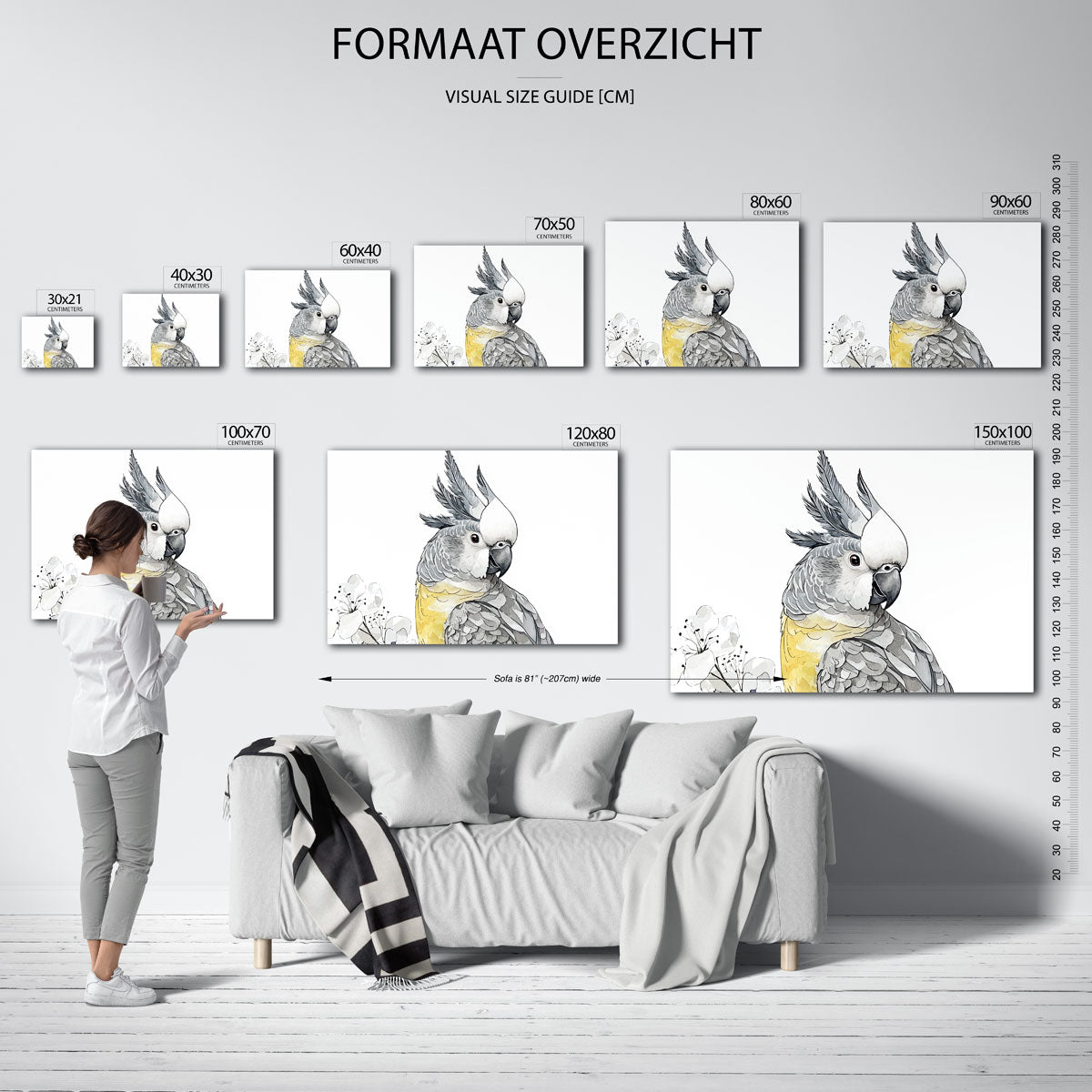 Papegaai met bloemen – liggende muurposter met dierenthema