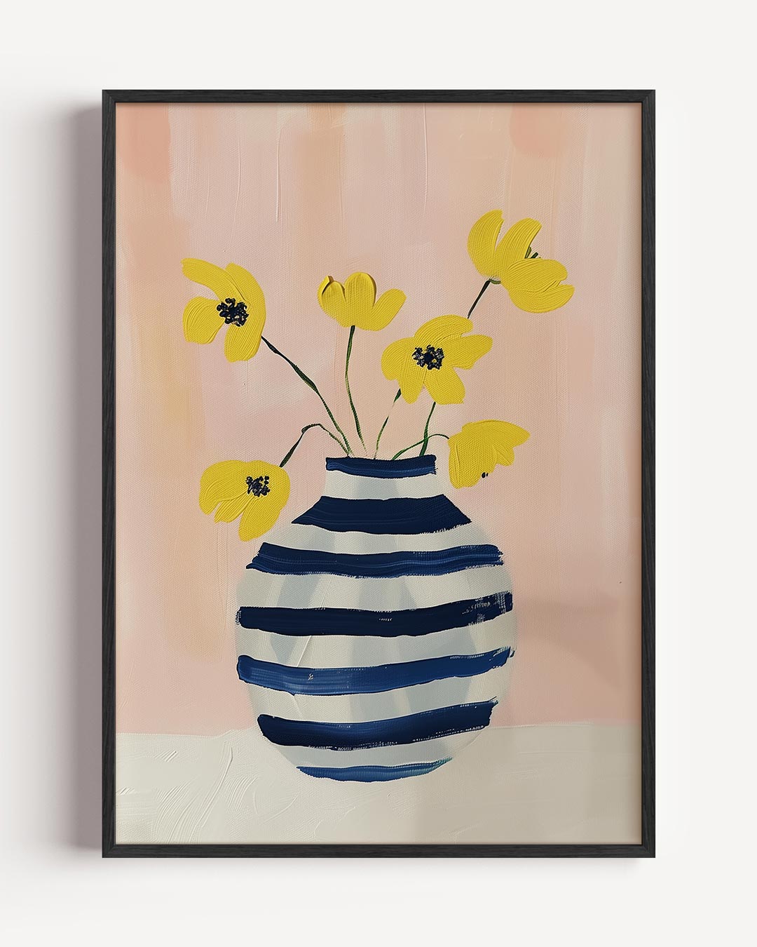 Vrolijke Bloemen in Gestreepte Vaas – zomer portret poster als wanddecoratie