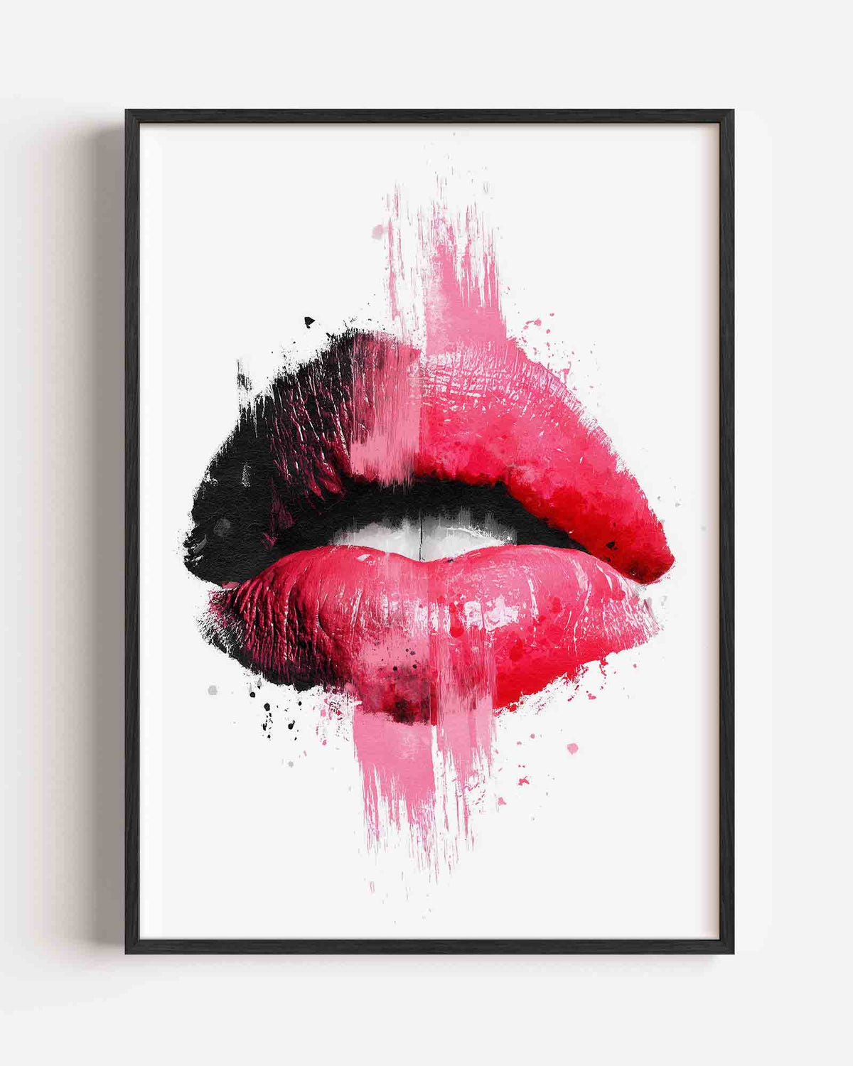 Lippen in zwart en roze – Pop Art portret poster als wanddecoratie