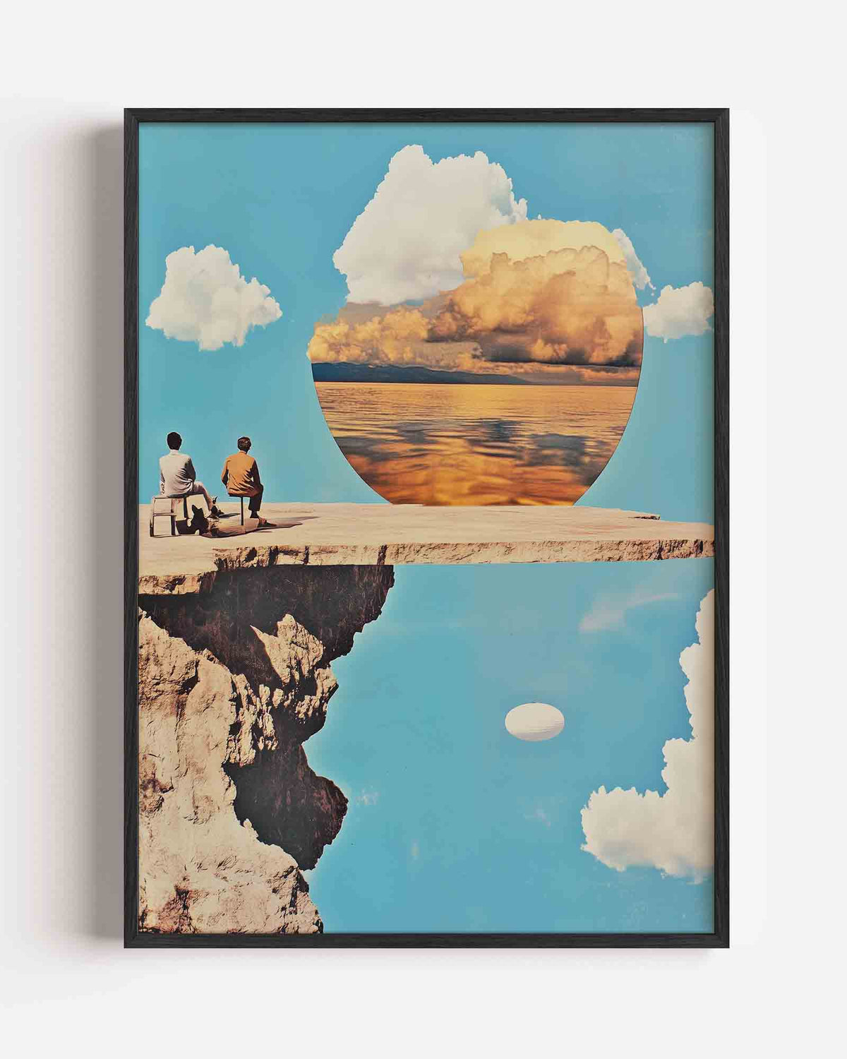 Twee figuren op klif – surrealistische portret poster als wanddecoratie