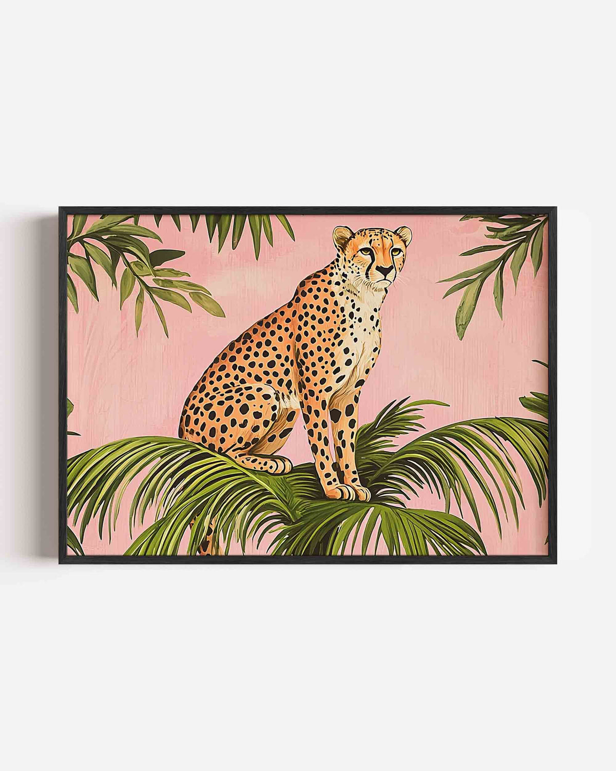 Luipaard op palmbladeren – dieren landscape poster als wanddecoratie