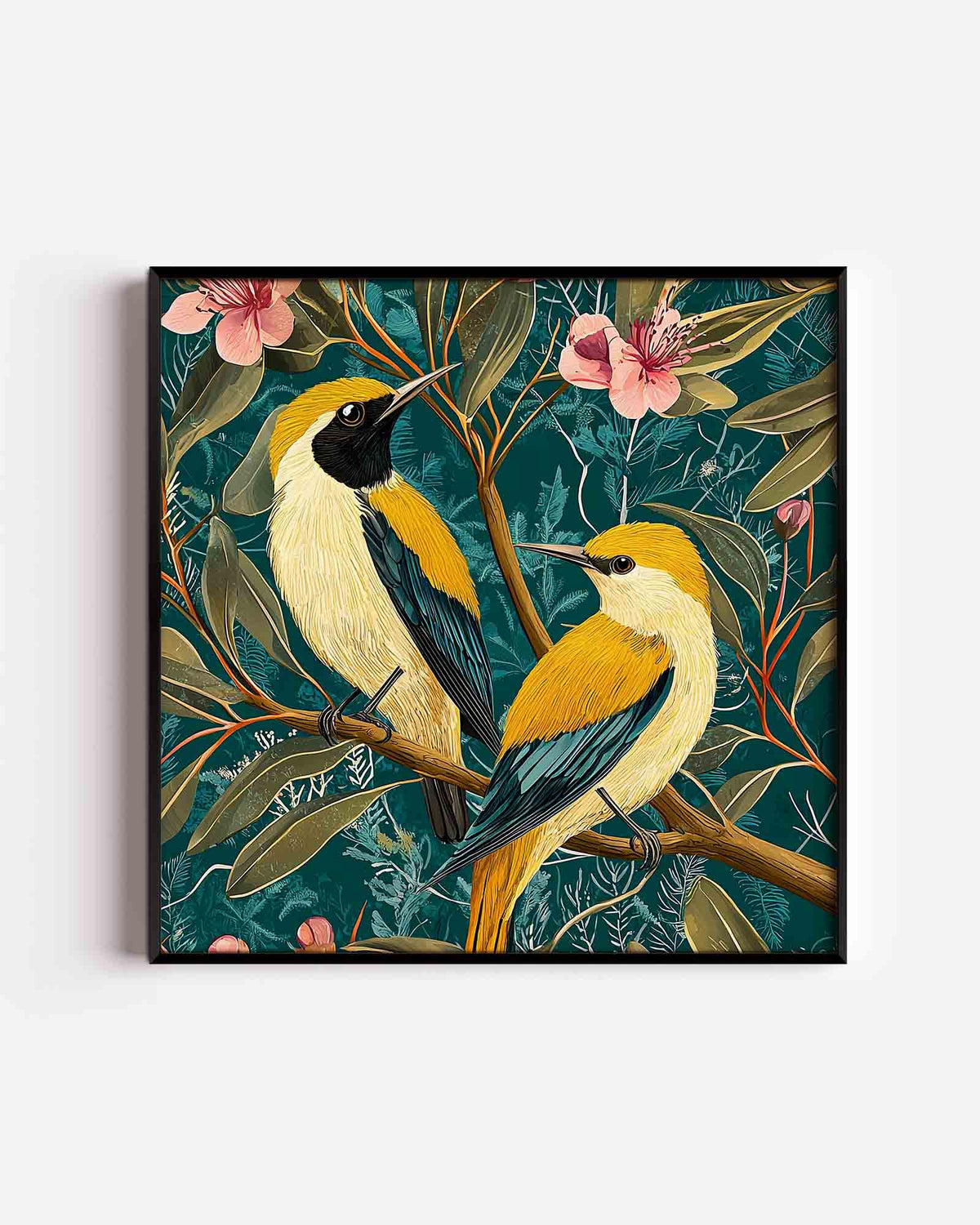 Vogels op tak – vierkante dierenposter als wanddecoratie
