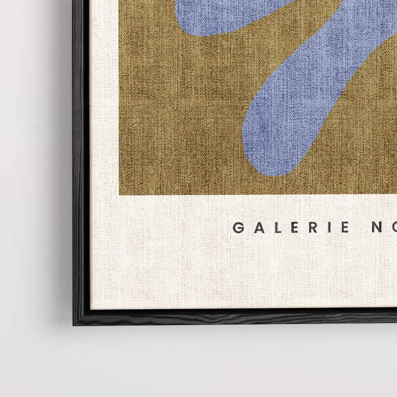 Abstracte Expressie in Blauw en Bruin – kunstwerk met zwarte baklijst