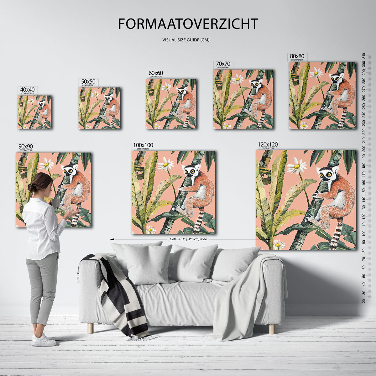 Lemur met bloemen – vierkante muurposter met dierenthema