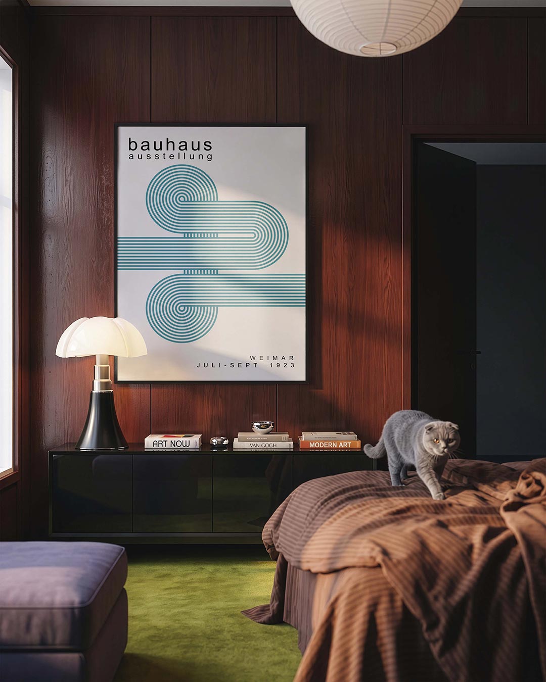 Lijnen en cirkelpatronen – geometrische Bauhaus poster in staand formaat