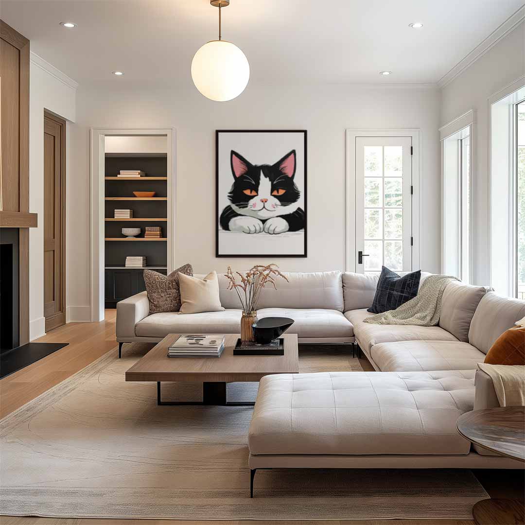 Knappe Kat met Oranje Ogen – dibond wanddecoratie in staand formaat