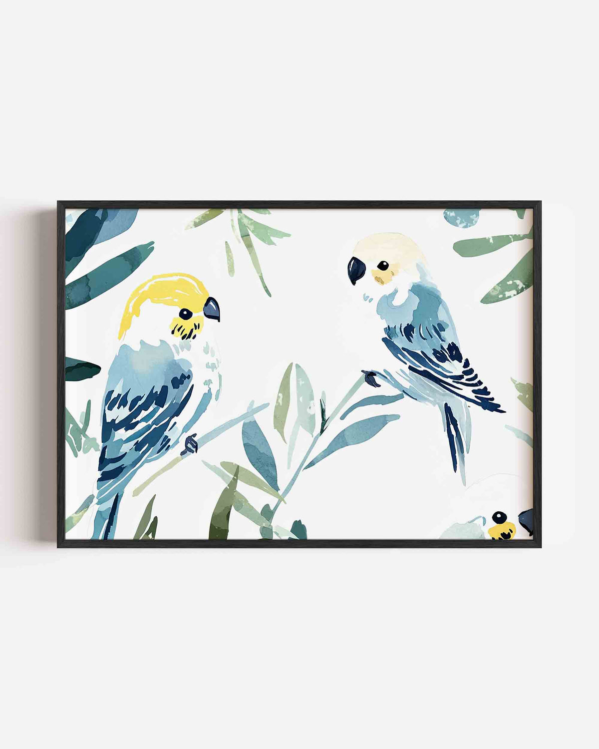 Papegaaien en bladeren – jungle landscape poster als wanddecoratie