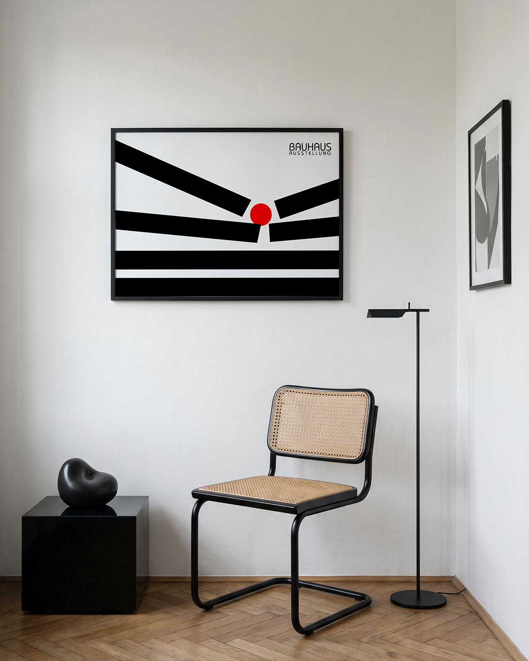 Lijnen en cirkel – geometrische Bauhaus poster in liggend formaat