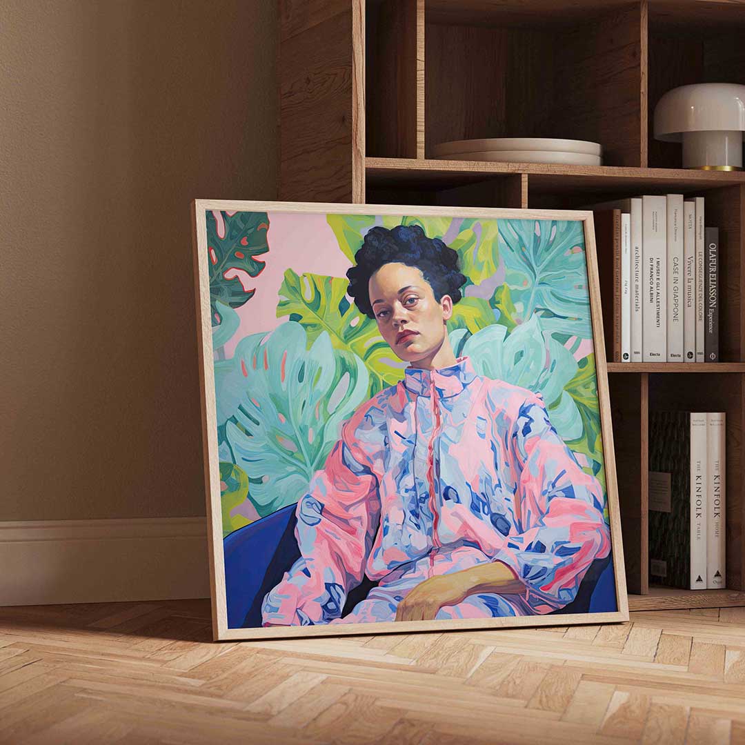 Portret met bladeren – geïllustreerde wandkunst als vierkante poster