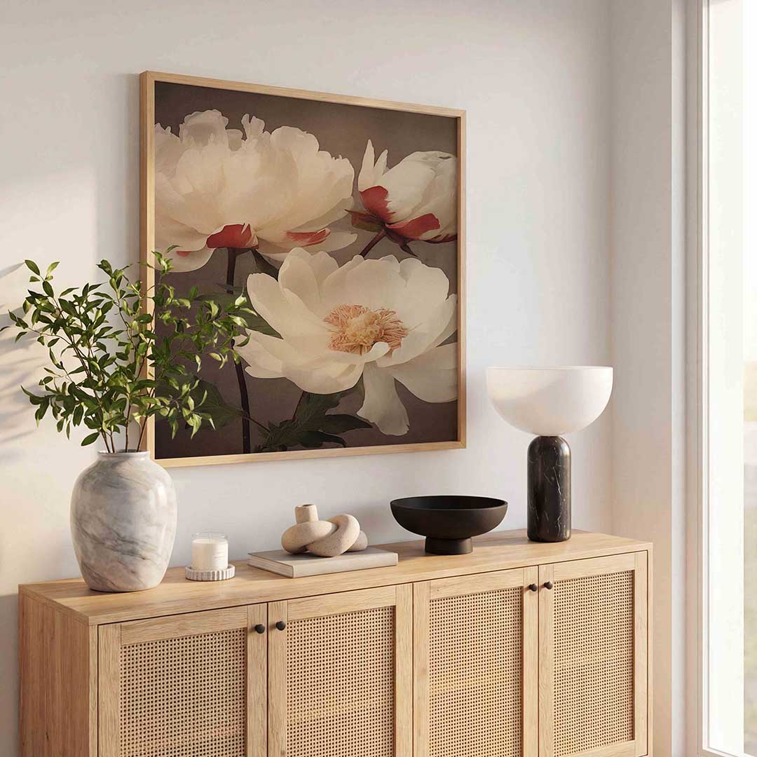 Witte bloemen – vintage poster in vierkant formaat