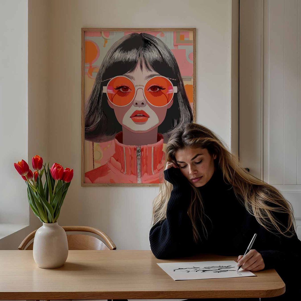 Retro Vrouw met Zonnebril – Popart poster als moderne urban wanddecoratie