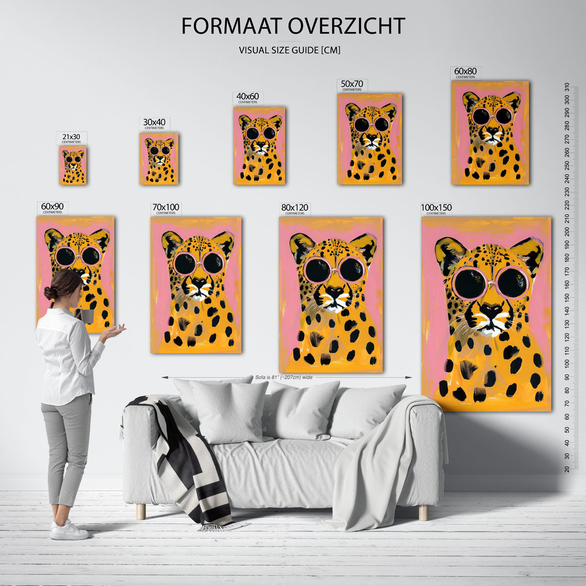 Luipaard met zonnebril – staande muurposter met kleurrijke illustratie