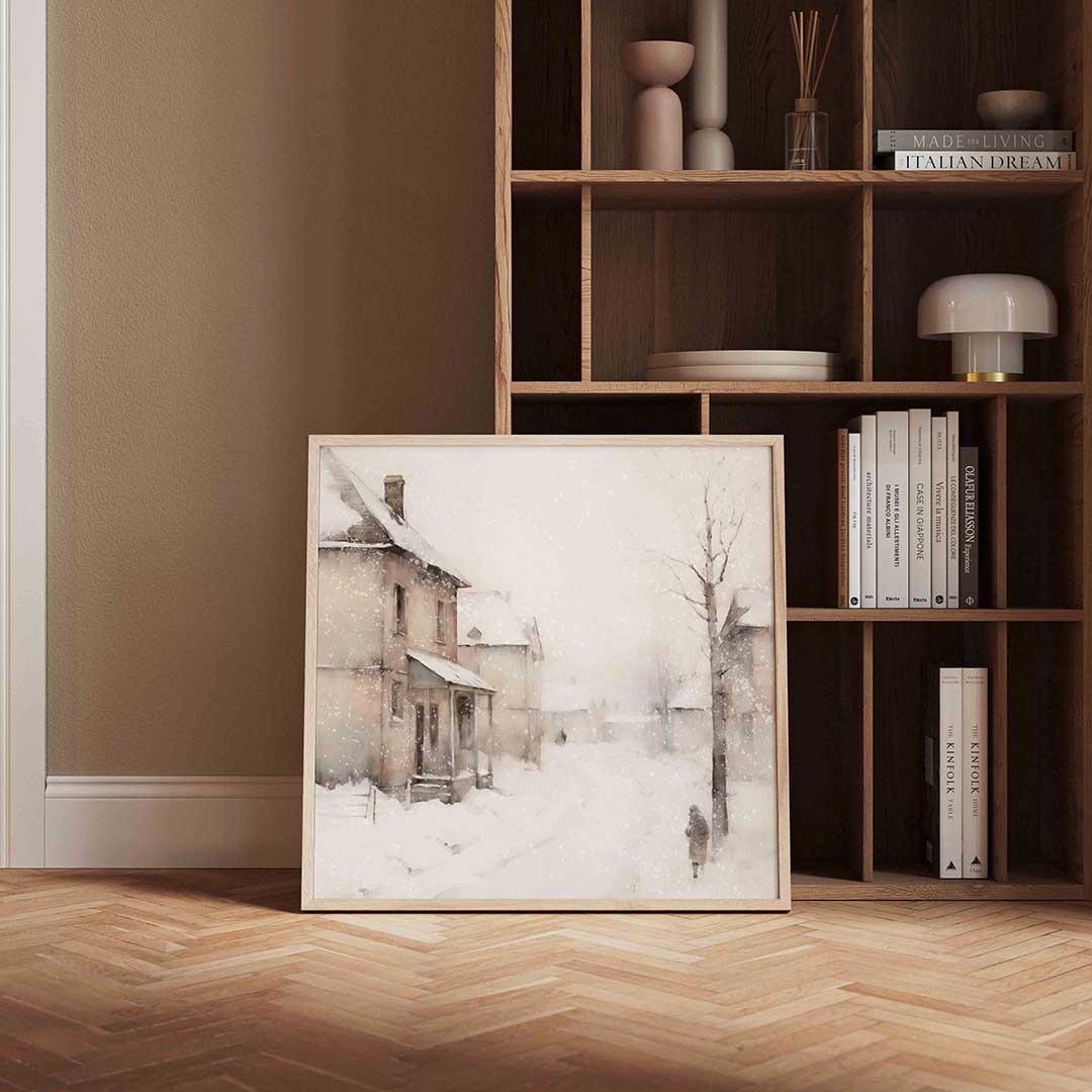 Winterse straat – kerstposter in vierkant formaat