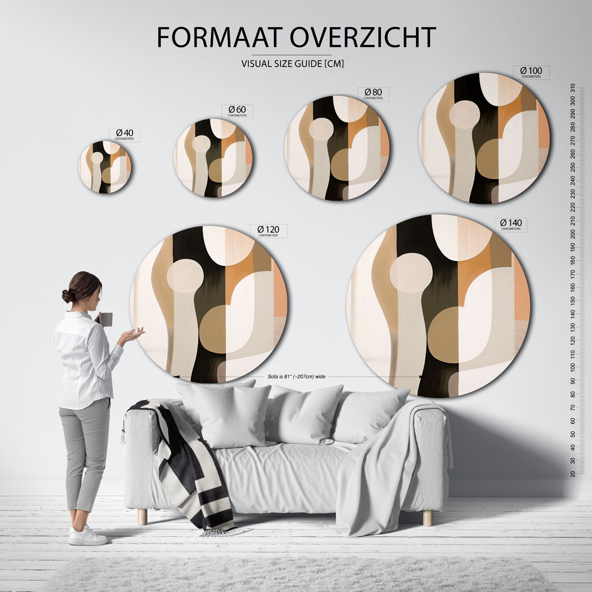 Abstracte vormen – abstracte wandkunst als muurcirkel van WallArtistic