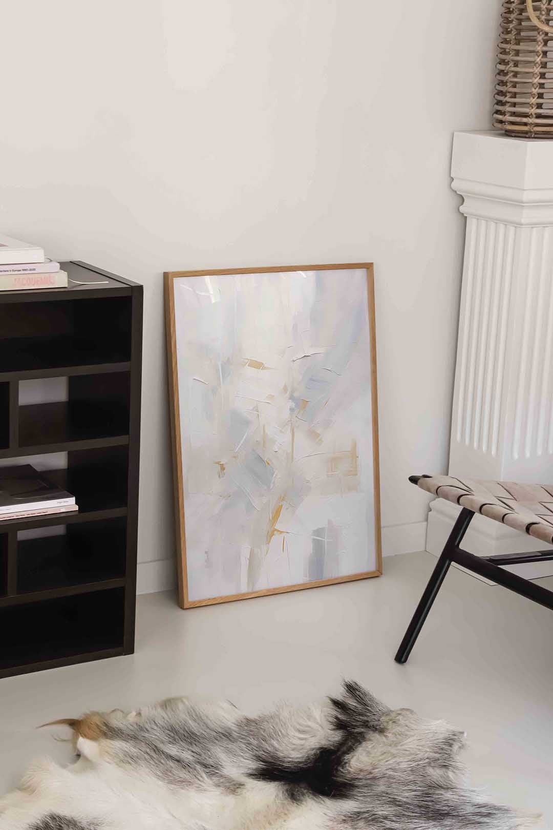 Abstracte beige en witte – rustige abstracte wandkunst als portret poster