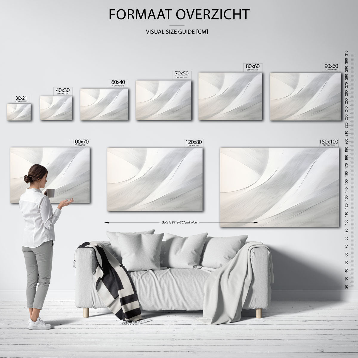 Golvende lijnen – liggende muurposter met abstracte vormen