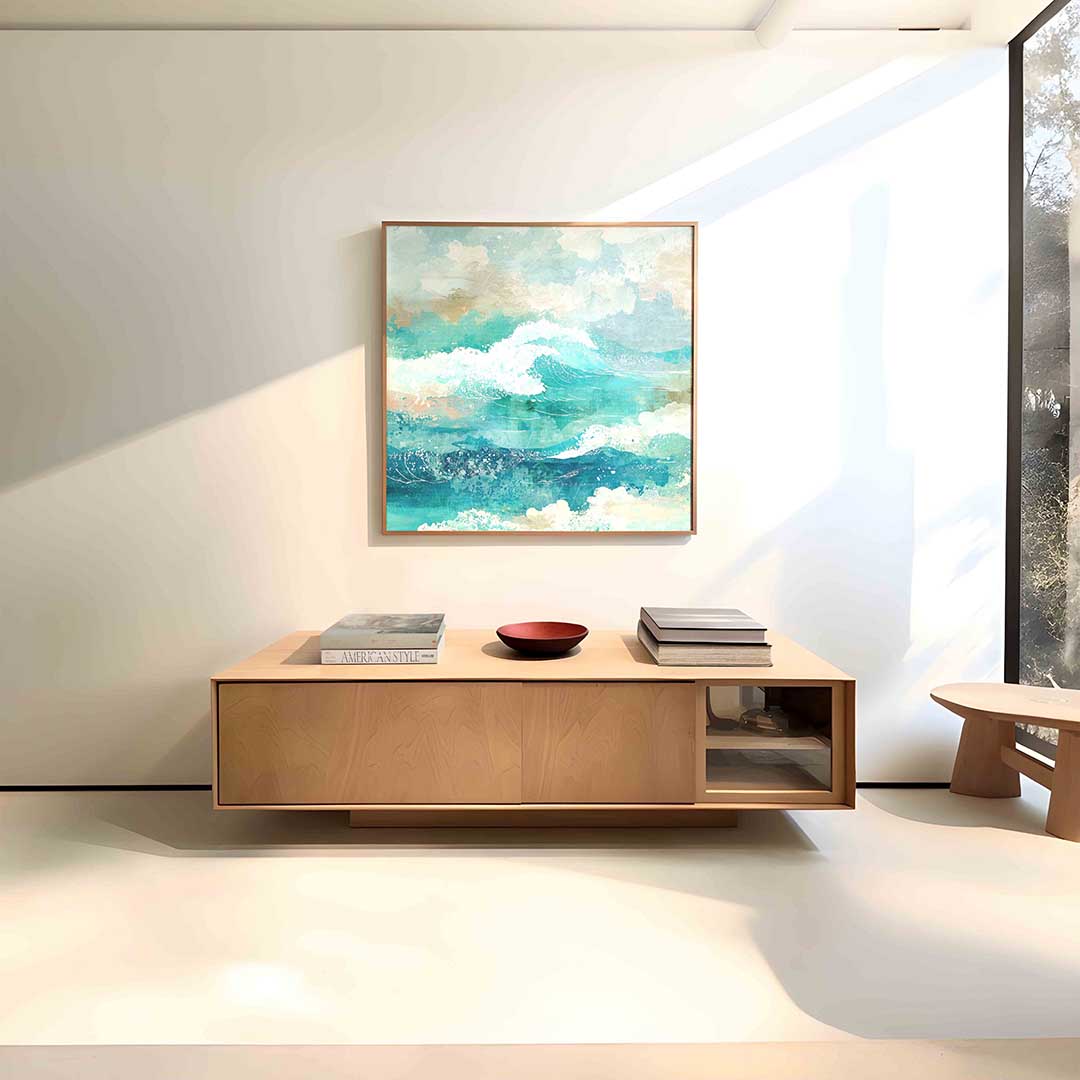 Golven en schuim – vierkante abstracte wanddecoratie van WallArtistic