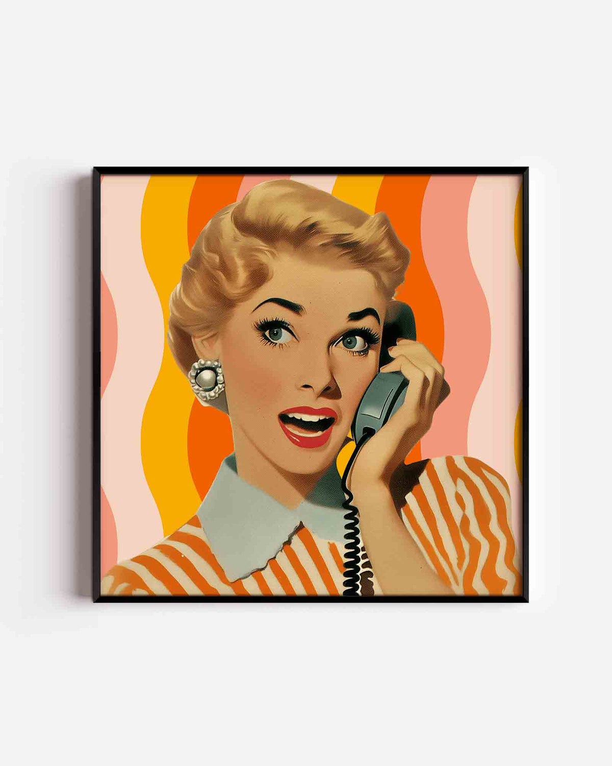 Vrouw met telefoon – Pop Art vierkante poster als wanddecoratie