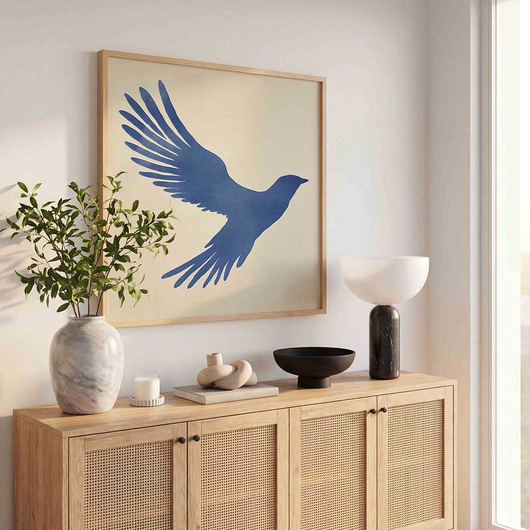 Vogel in vlucht – dierenillustratie als vierkante poster
