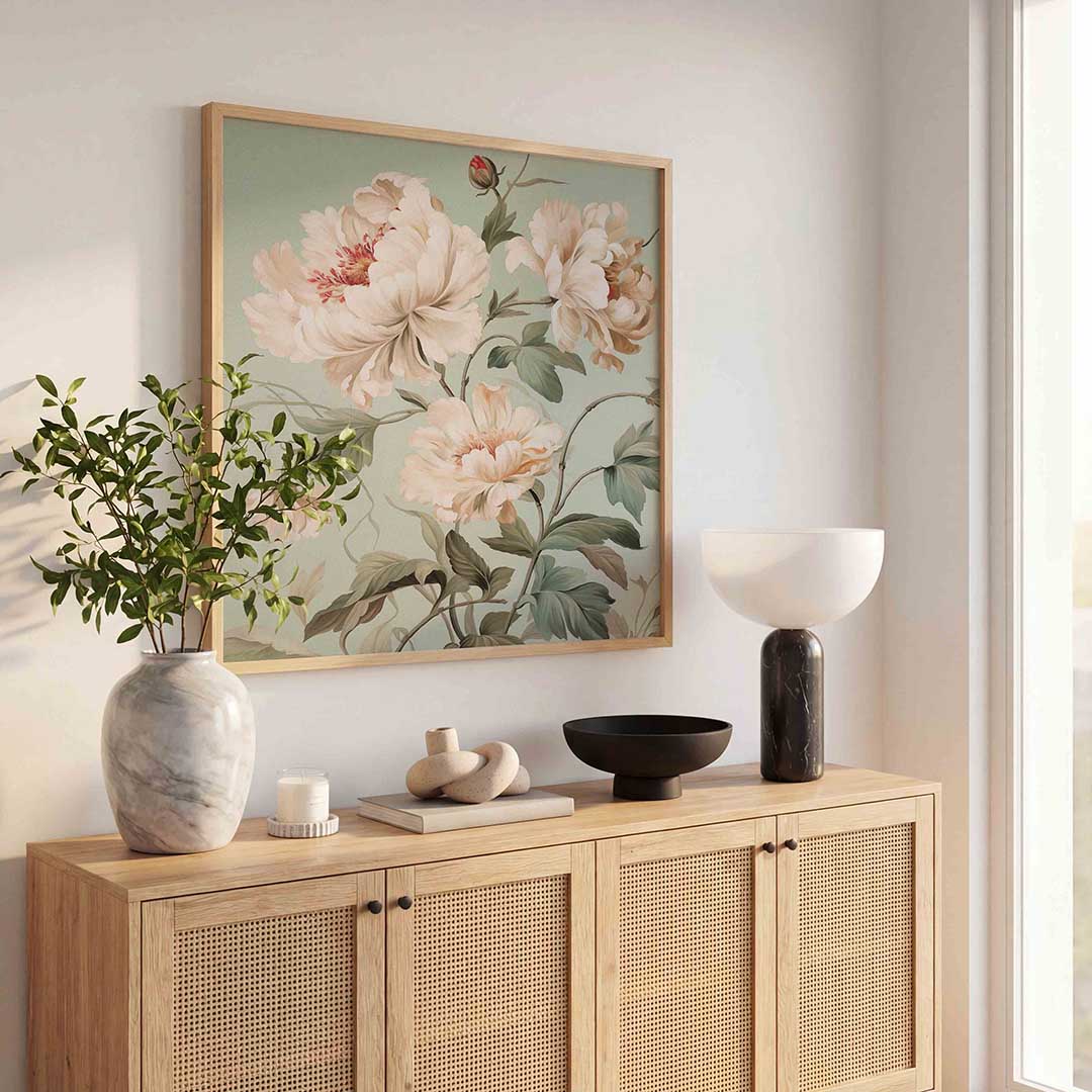 Bloemen en bladeren – bloemen wandkunst als vierkante poster