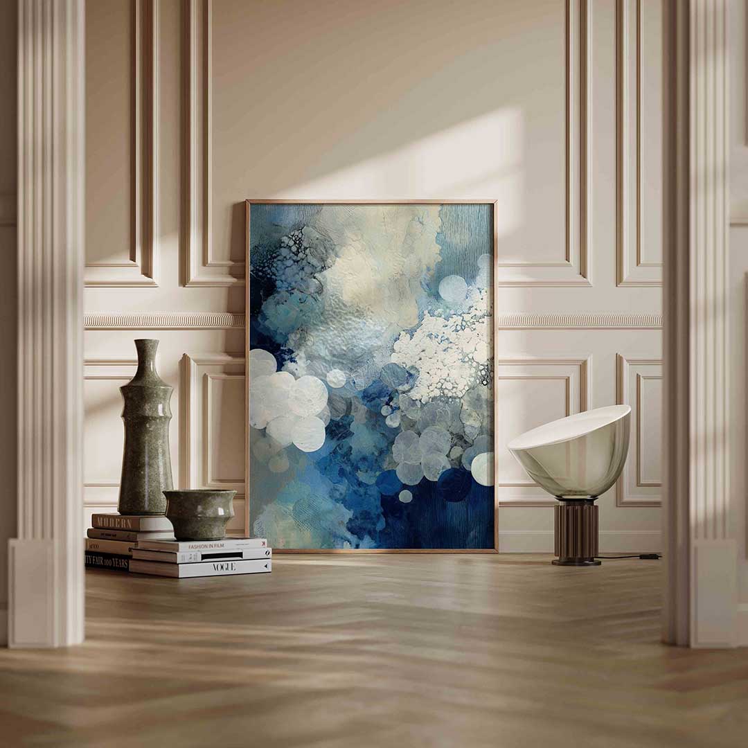 Blauwe cirkels – staande abstracte wanddecoratie van WallArtistic