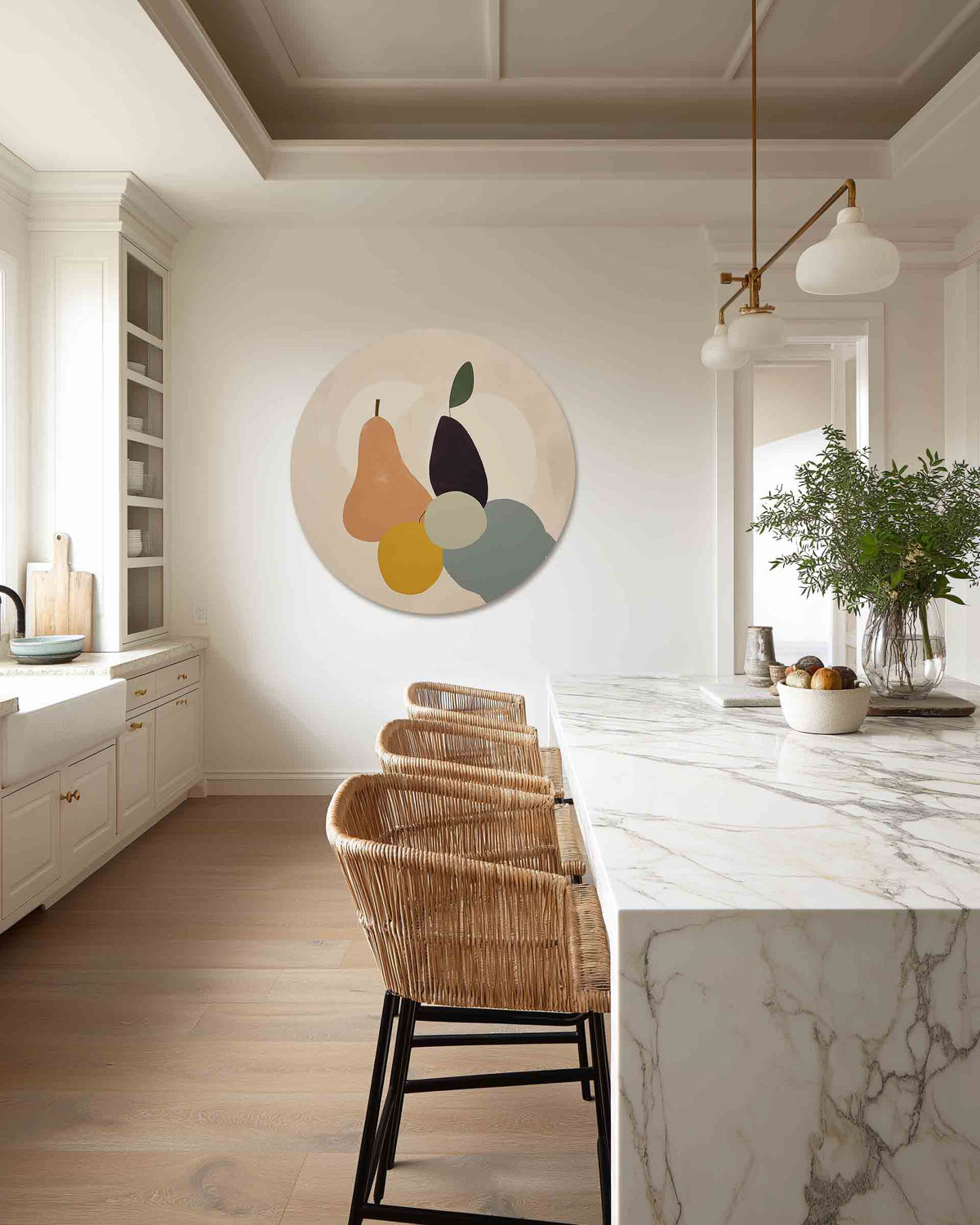Fruit en vormen – abstracte muurcirkel als ronde wanddecoratie