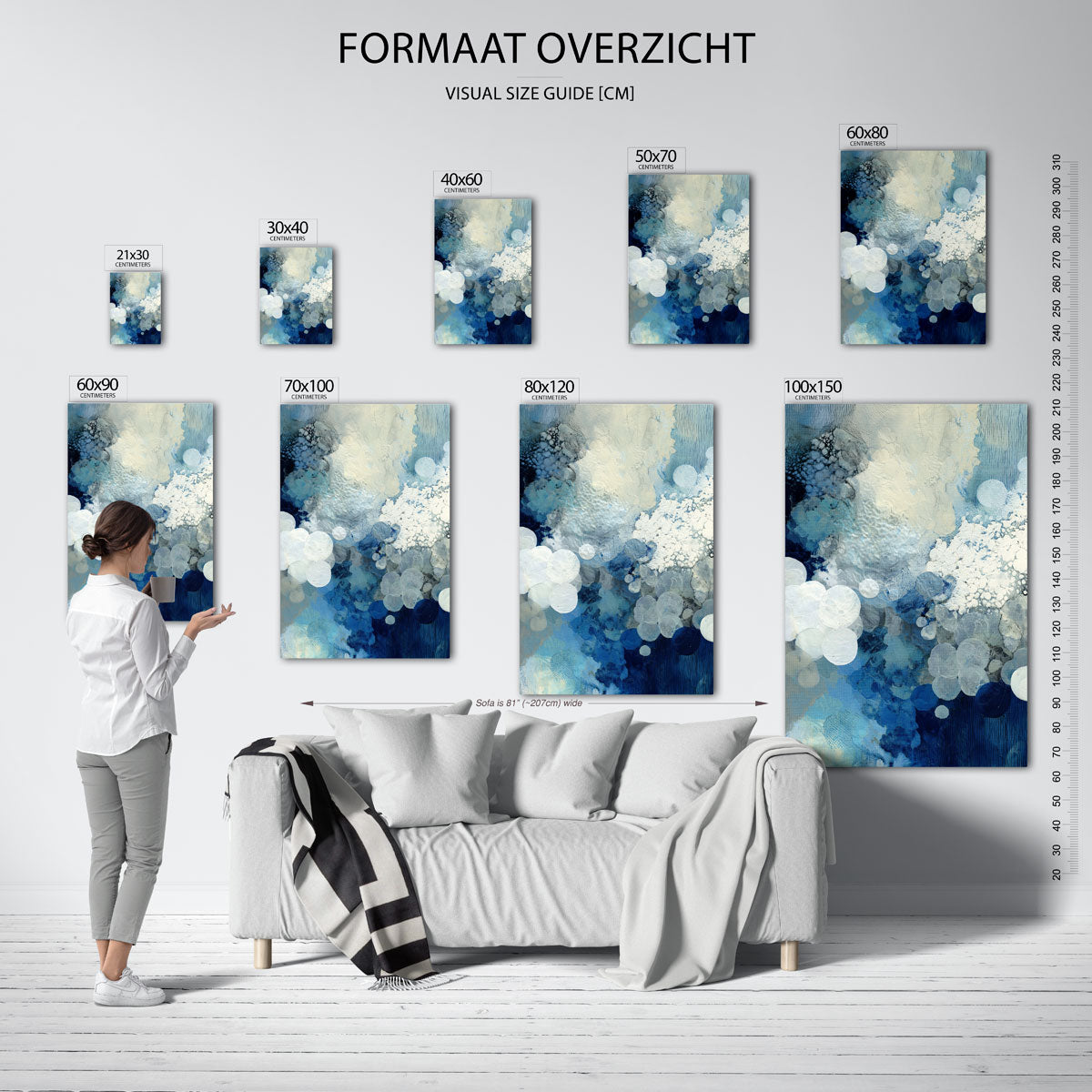 Blauwe cirkels – staande muurposter met abstracte vormen