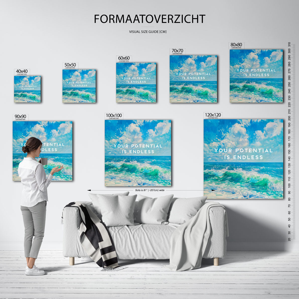 Golven en lucht – vierkante muurposter met kleurrijke illustratie