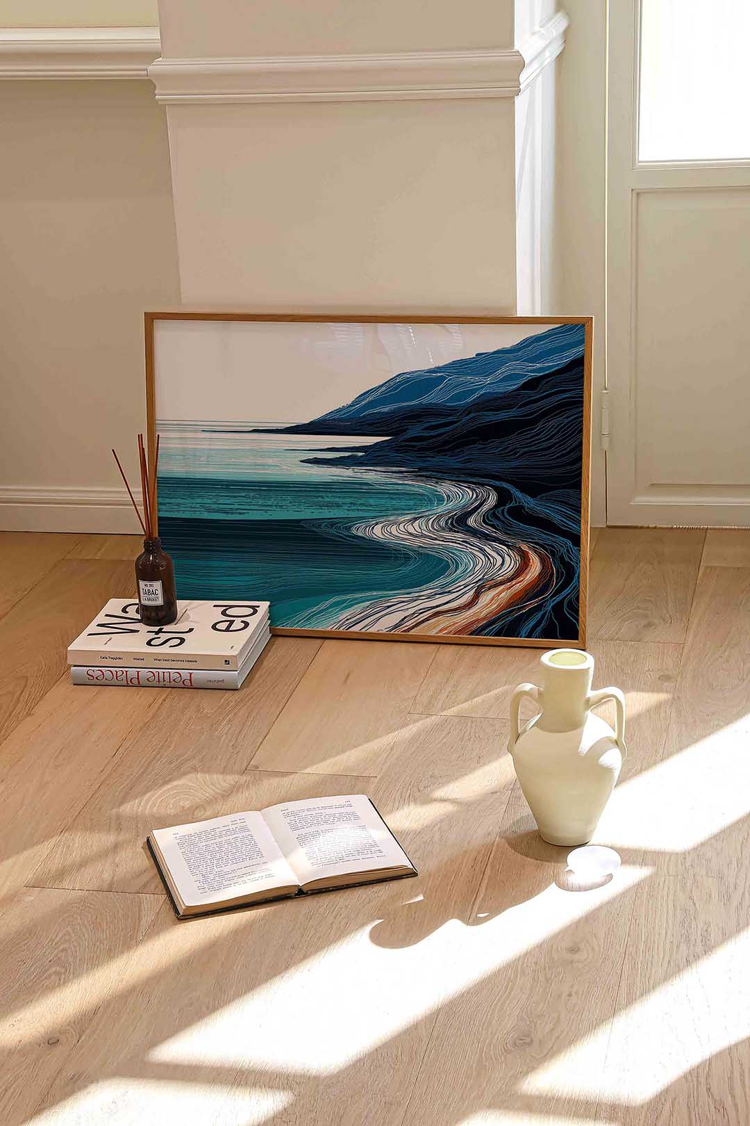 Golvende kustlijn – liggende abstracte wanddecoratie van WallArtistic