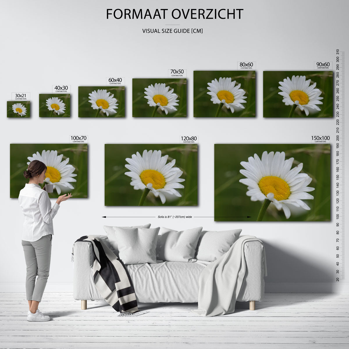 Bloem in natuur poster – sfeerbeeld – deze poster toont een witte bloem met een gele kern tegen een groene achtergrond. De