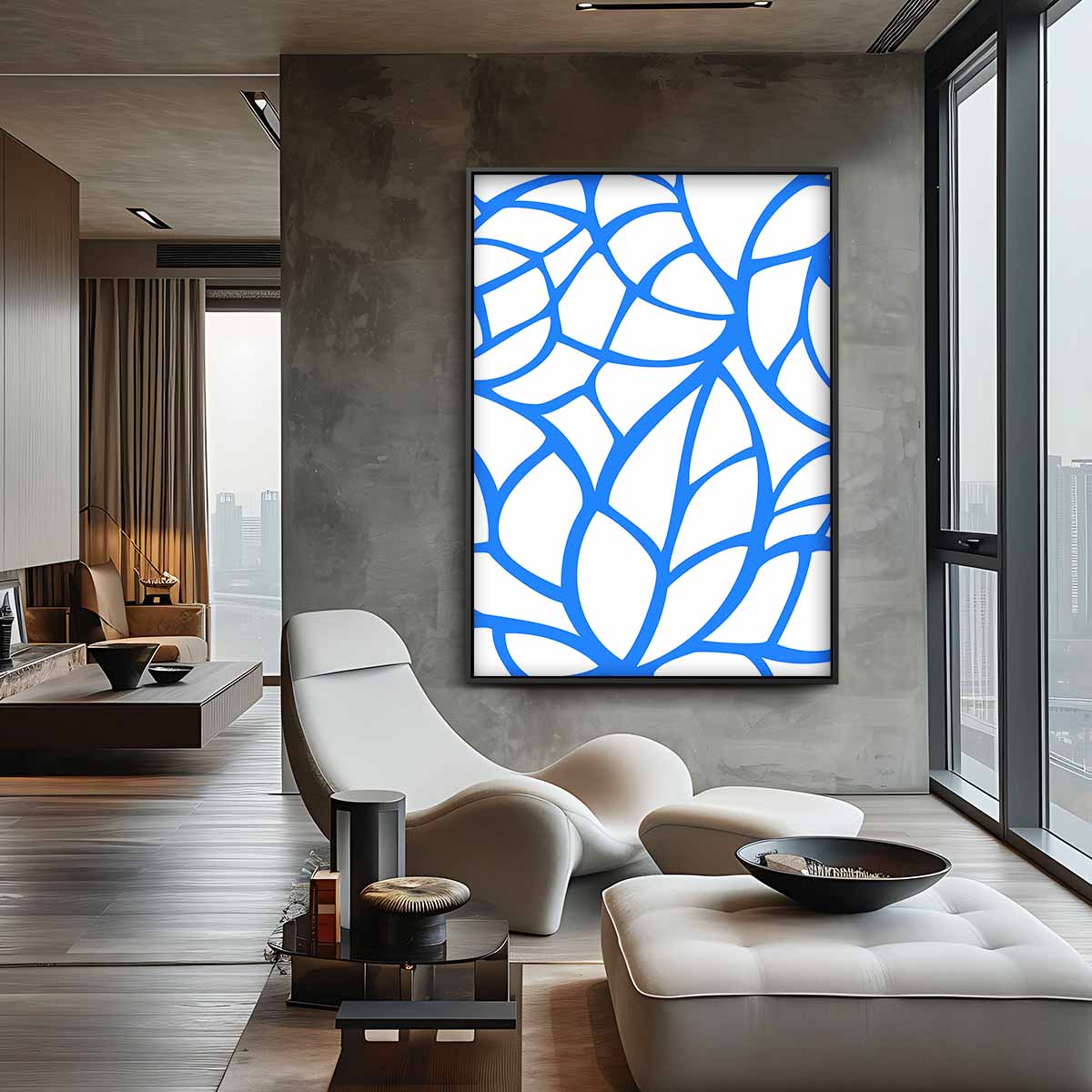 Abstract Blauw Kunstwerk – canvas wanddecoratie in portret formaat