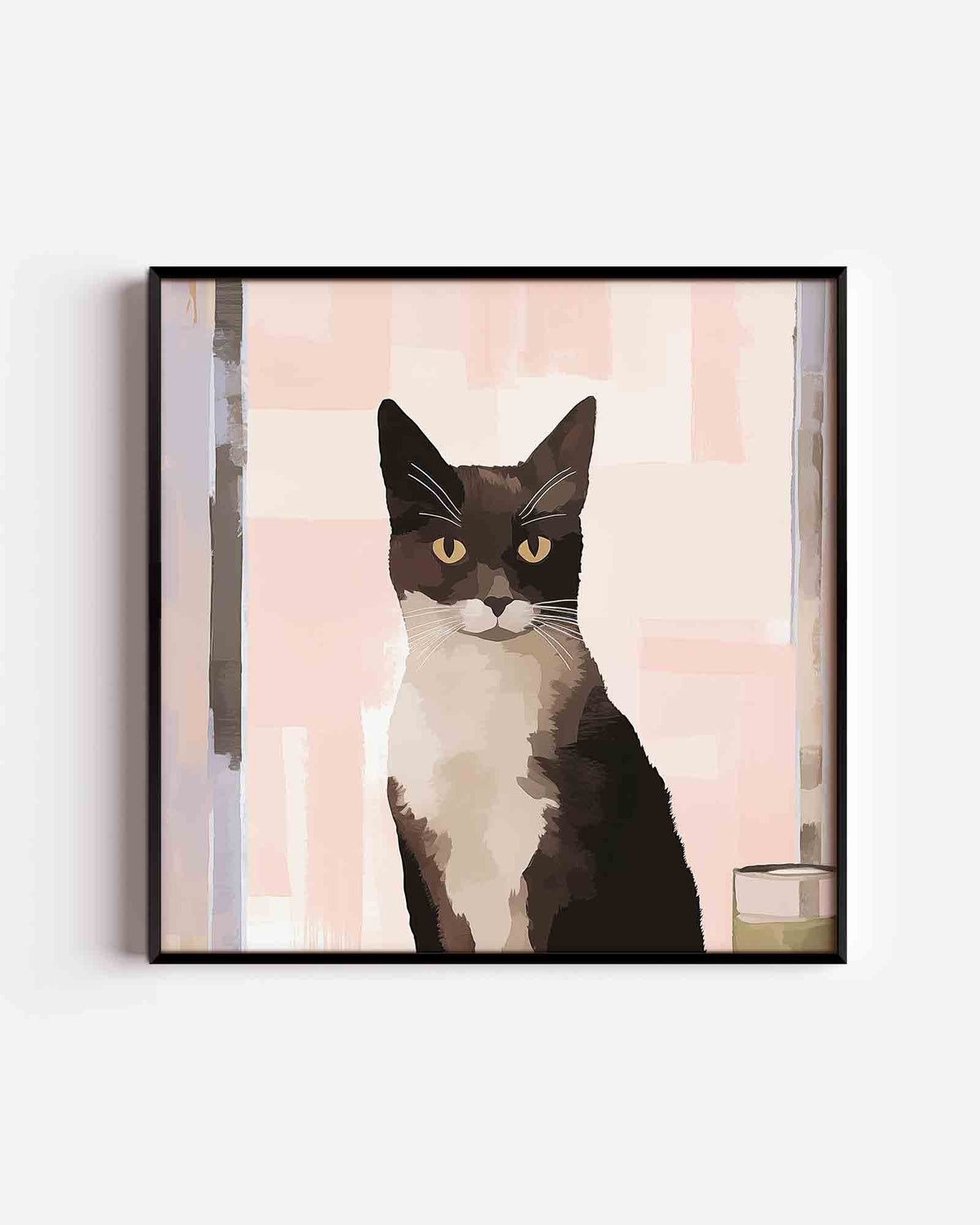 Kat met roze achtergrond – design vierkante poster als wanddecoratie