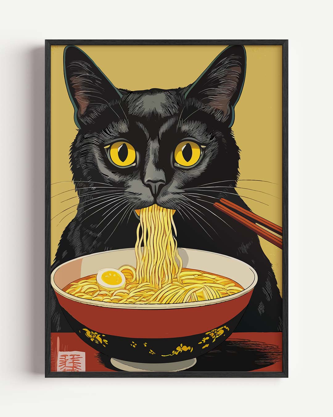 Kat met Ramen – dieren portret poster als wanddecoratie
