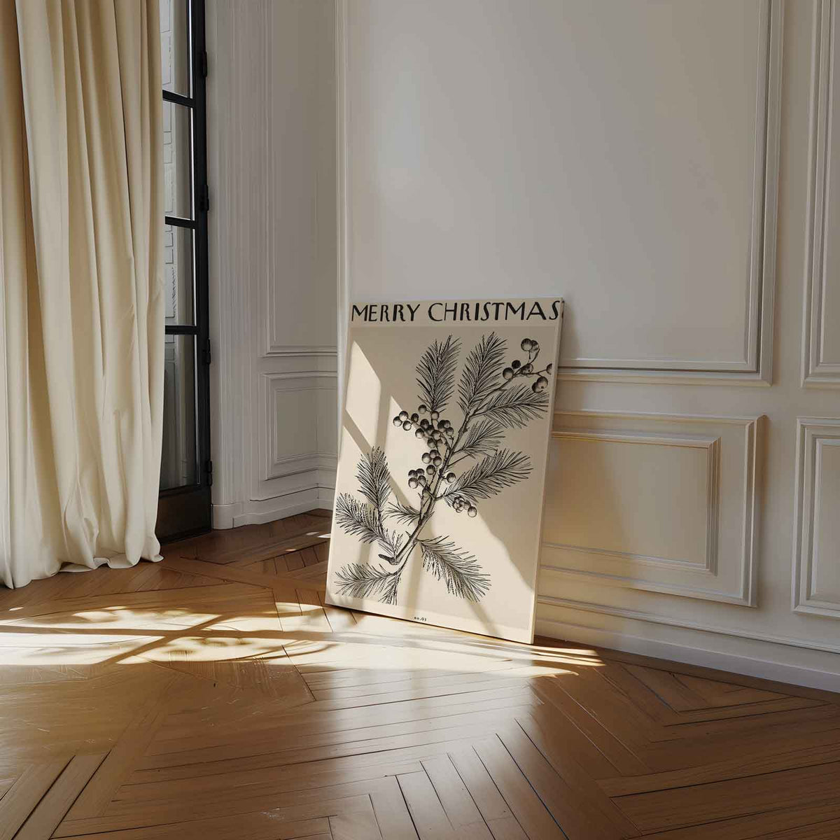Vintage Kersttak Illustratie – dibond kunstwerk als wanddecoratie