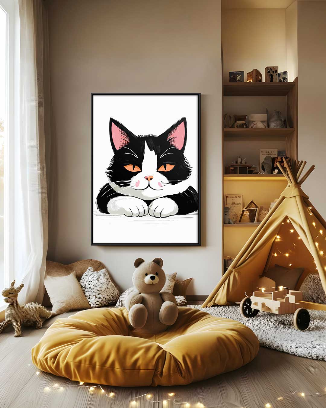 Knappe Kat met Oranje Ogen – canvas wanddecoratie in portret formaat