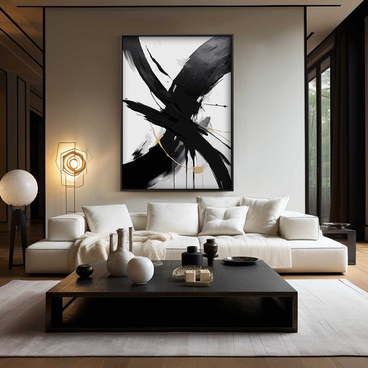Dynamisch Zwart-Wit Abstract – modern portret kunstwerk van WallArtistic