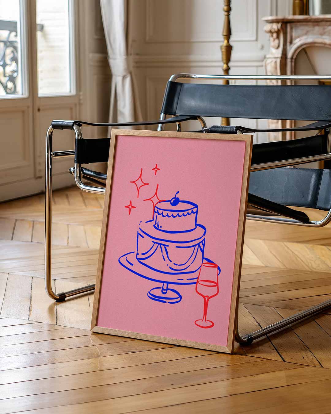 Feestelijke Taart en Wijn – staande muurposter met zomerse uitstraling
