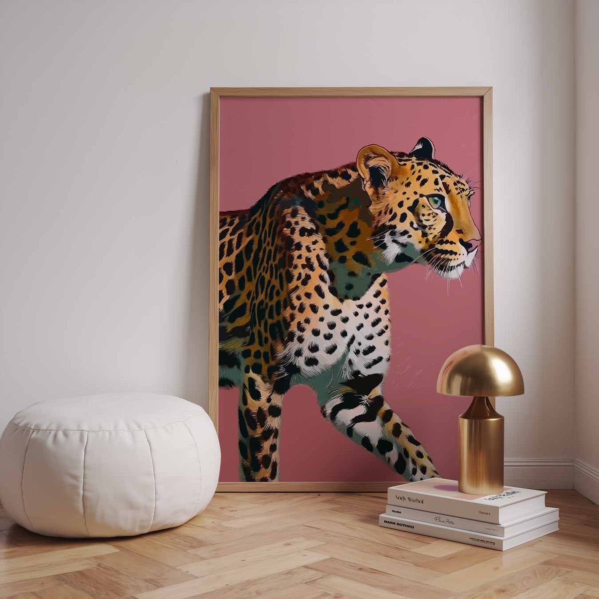 Sierlijke Panter op Roze Achtergrond – dieren poster in staand formaat
