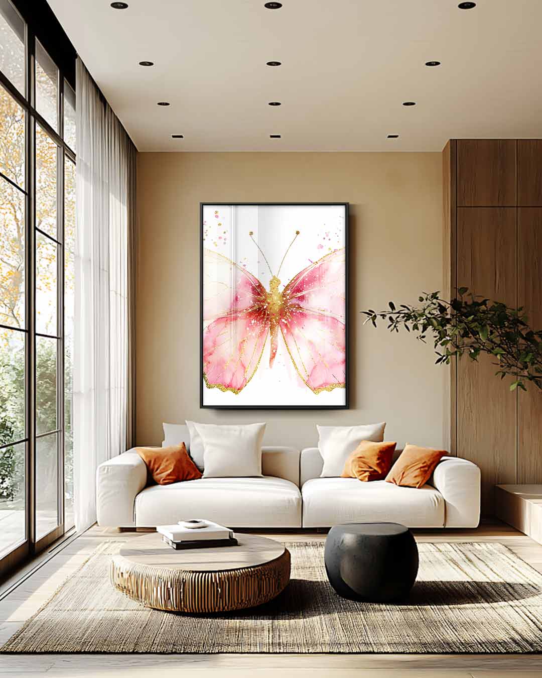Dromerige Vlinder Aquarel – plexiglas wanddecoratie in portret formaat