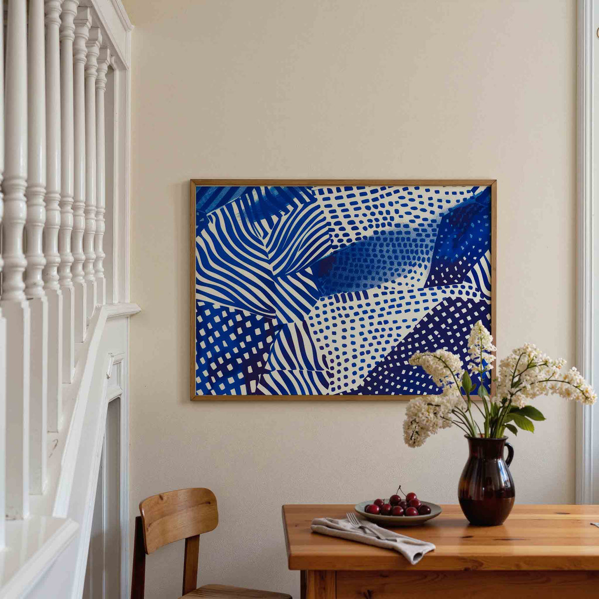 Abstracte blauwe patronen – liggende illustratie poster als wanddecoratie