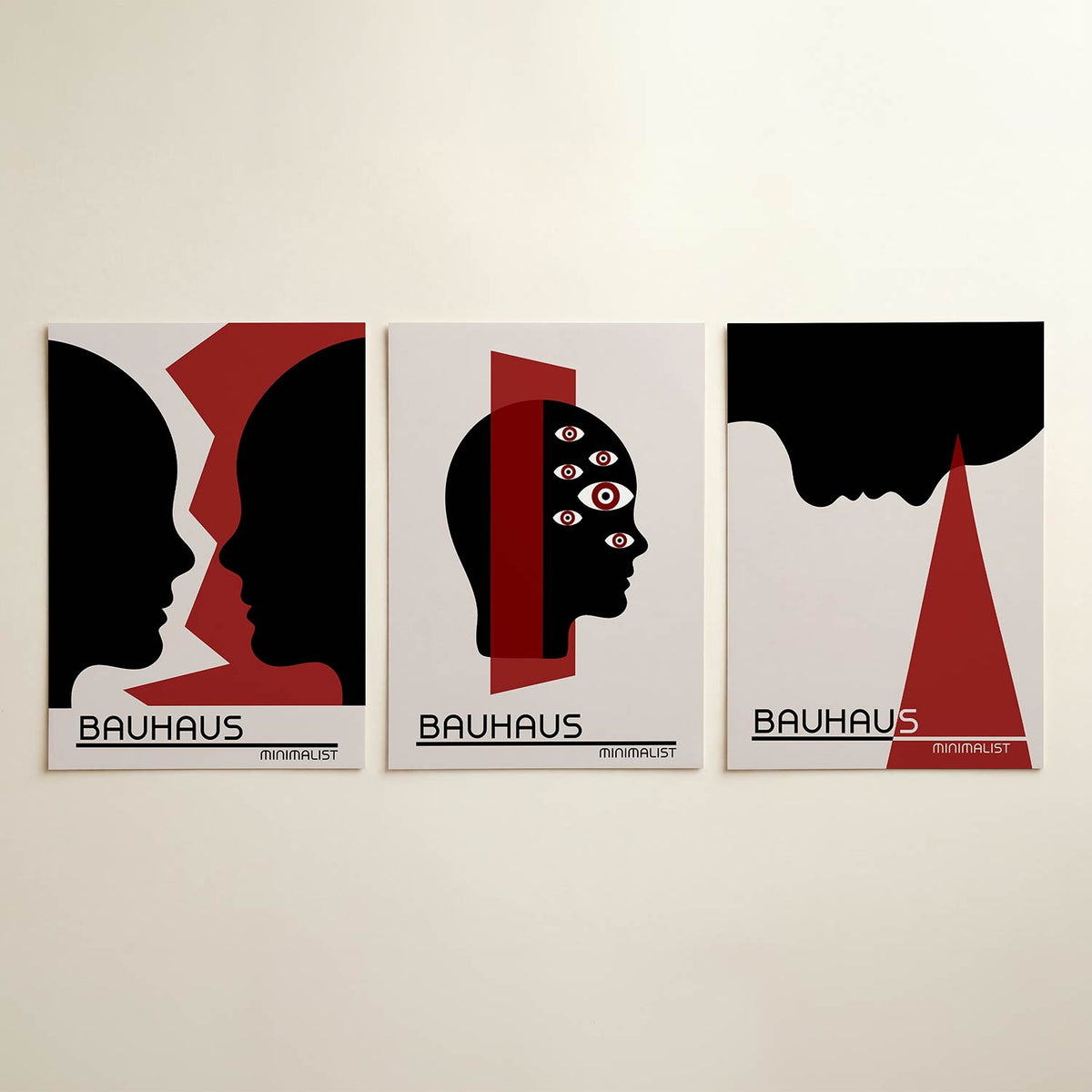 Vorm en kleur posterset – detailweergave – twee silhouetten in zwart omlijnd door een speelse rode zigzaglijn. De achtergrond