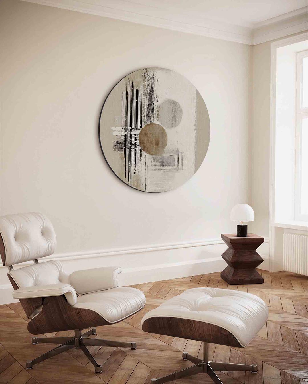 Abstracte vormen – moderne ronde wanddecoratie met vrouwelijk portret