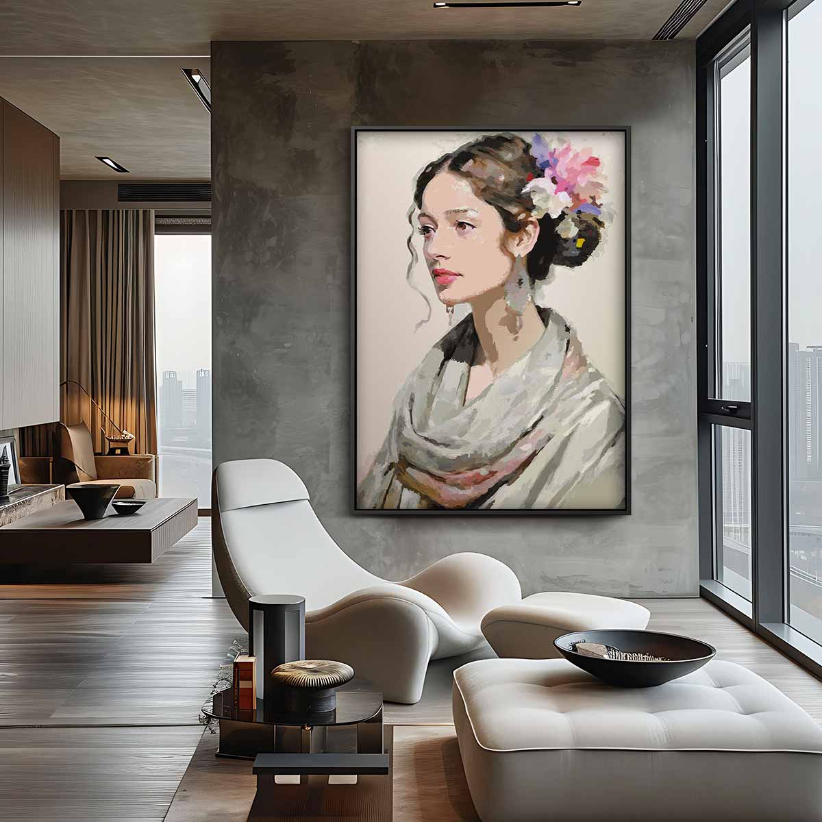 Vrouw met Bloemmotief – staand kunstwerk voor modern interieur