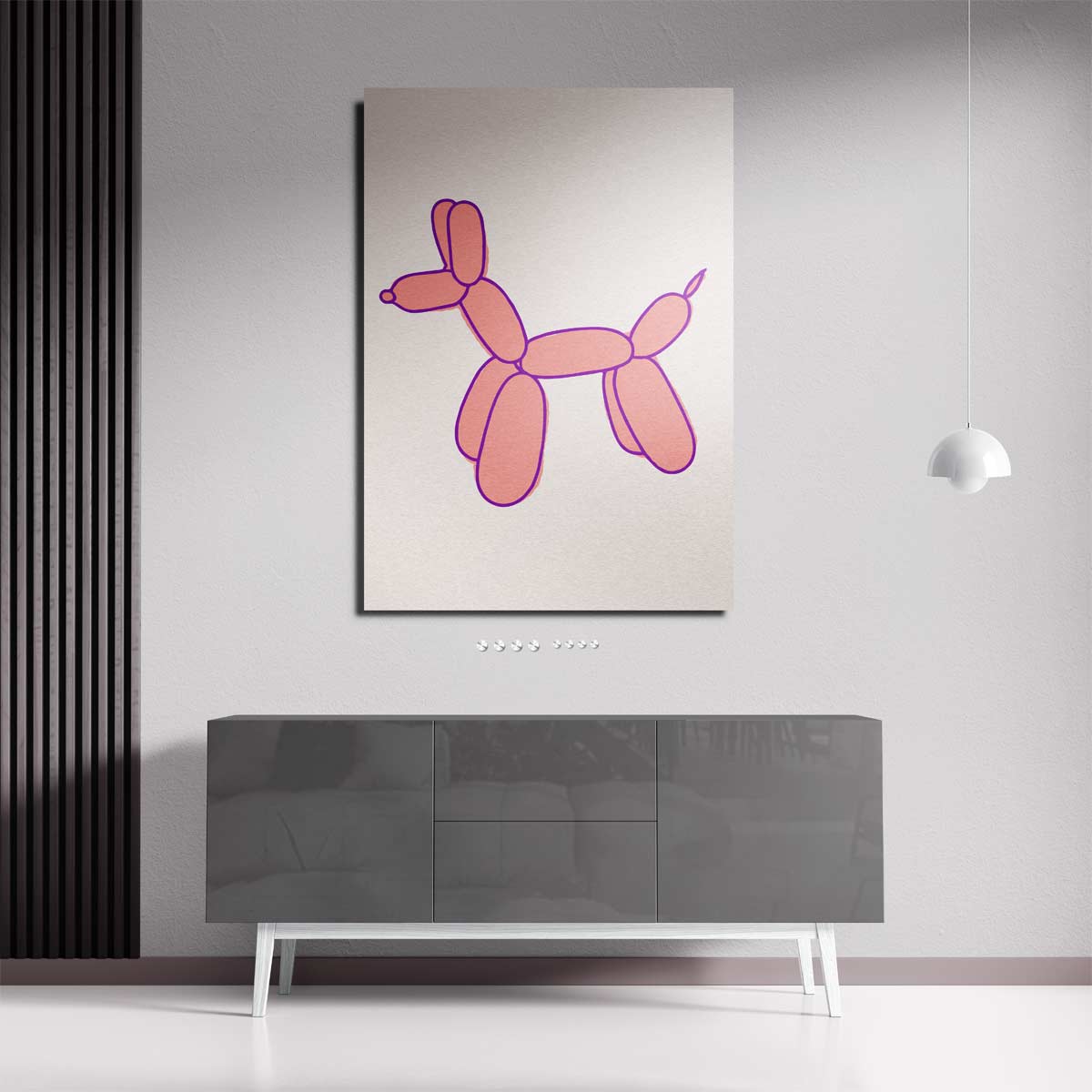 Speelse Ballonhond Illustratie – staande wandkunst voor woonkamer of interieur