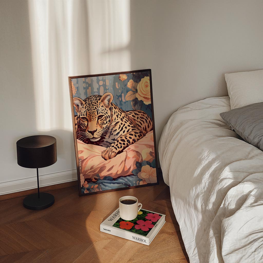 Sierlijke Luipaard Bloemen – staande Popart wanddecoratie van WallArtistic