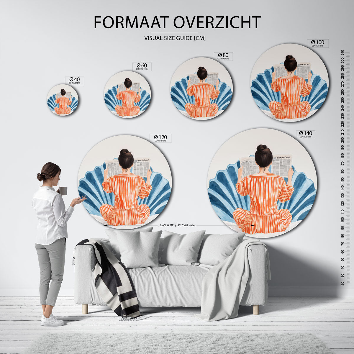 Lezende vrouw – moderne ronde muurdecoratie met abstracte vormen