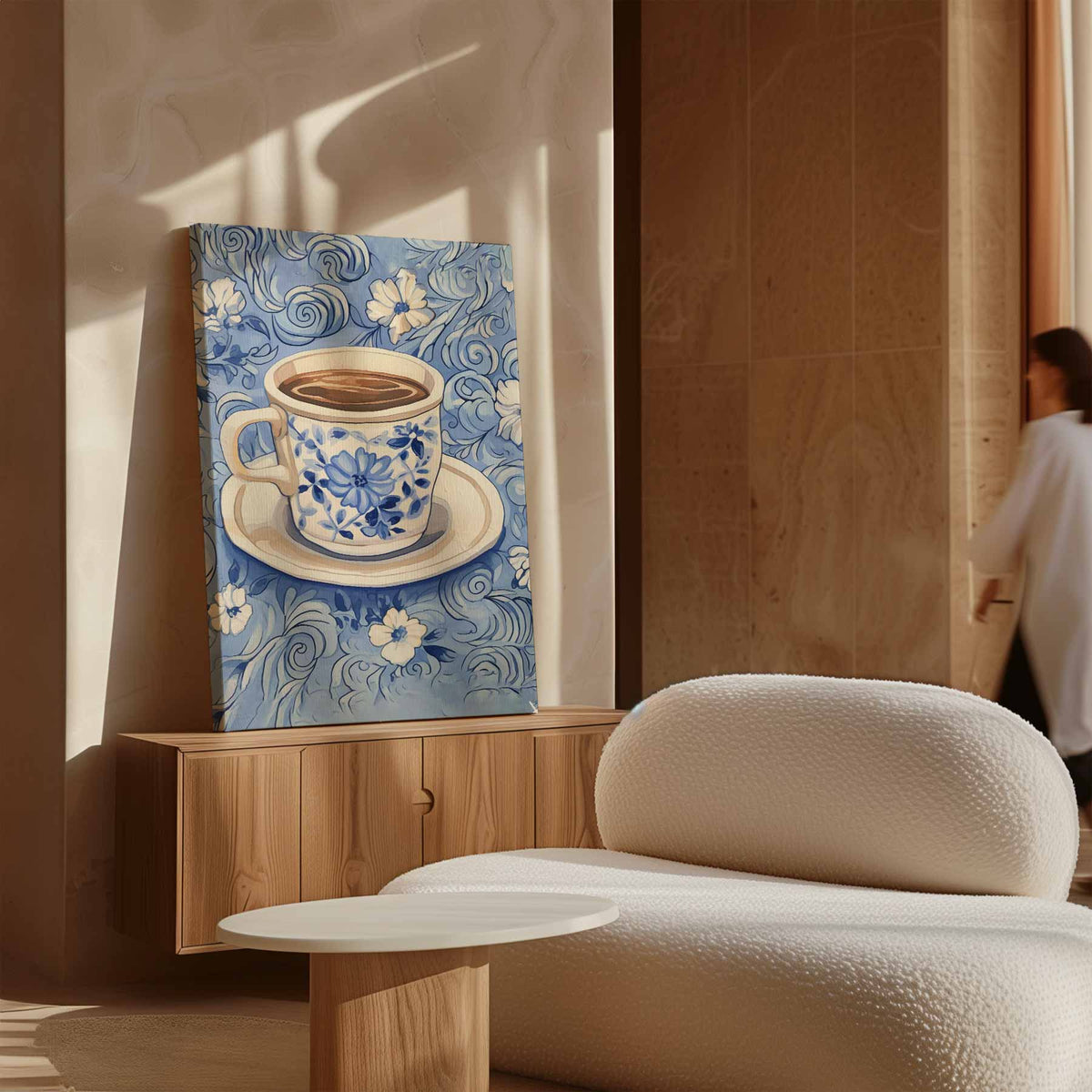 Blauwe Koffieochtend – dibond kunstwerk als wanddecoratie