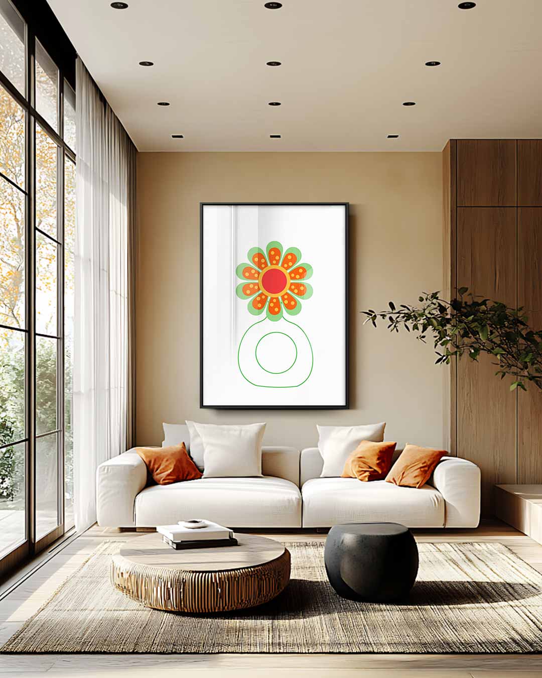 Vrolijke Bloem Illustratie – staande wandkunst voor woonkamer of interieur